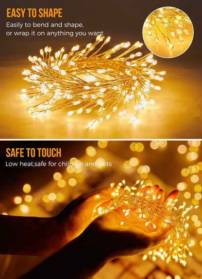 Brightown Outdoor Waterproof, 9.8Ft 120 LED String Lights, 8 Modes Firecracker Fairy Lights for Patio Balcony Wedding Christmas Decor (Warm White)