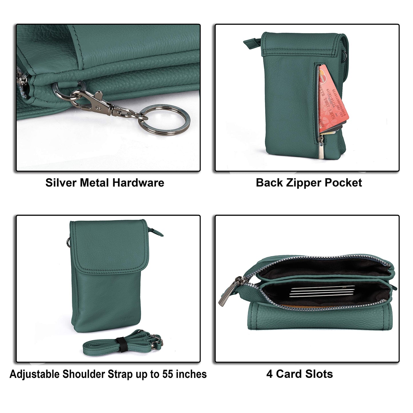 befen Genuine Leather Cell Phone Purse Crossbody, Small Travel Crossbody Bags for Women Trendy Spring Summer, Fit iPhone 15 - Hunter Green