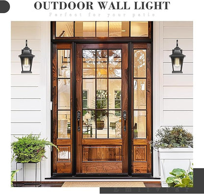 Emliviar Outdoor Porch Light, Modern Outside Wall Light Fixture for House Garage, Clear Glass in Black Finish, 12" Height, XE219B BK