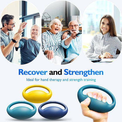 FitBeast Hand Exercise Balls - 3 Resistance Levels Stress Balls for Adults, Squeeze Balls for Hand Therapy, Rehabilitation, Arthritis, Muscle Building (3 Piece Set -Yellow Teal Navy Blue)