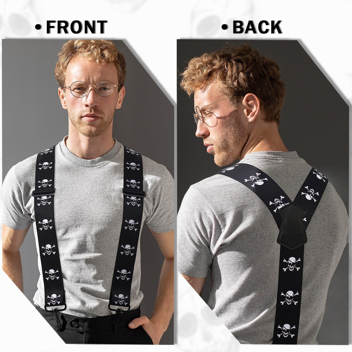 MELOTOUGH Suspender for Men 2 Inch Wide Y Back Adjustable Elastic Skull Suspenders with Swivel Hooks for Jeans