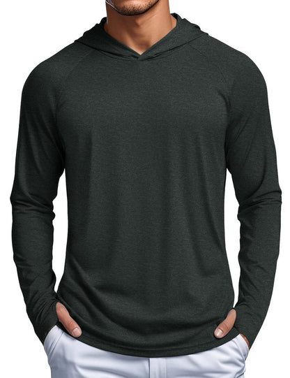 MAGCOMSEN Long Sleeve Shirts for Men Hooded UV Protection Sun Shirt Lightweight Fishing Workout Athletic Swim Rash Guard Black, XL