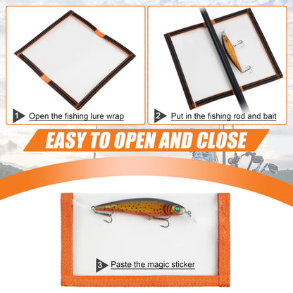 Fishing Lure Wraps for Fishing Rod with Velcro 4 Packs Bait Storage Covers Clear PVC Lure Protector Medium Large Sizes (M+L-ORANGE-4PCS)