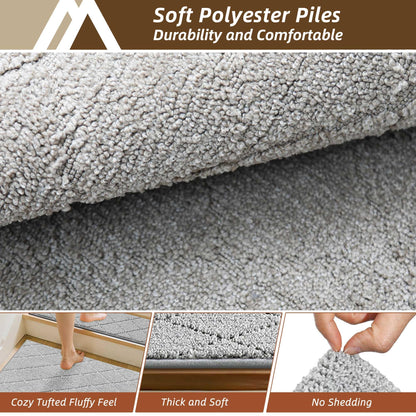 COSY HOMEER Edging Stair Treads Non-Slip Corner Indoor Stair Runners for Wooden Steps,Landing Slip Resistant Stair Rugs Mat for Kids and Dogs,100% Polyester TPE Backing,Grey,30x30 inch