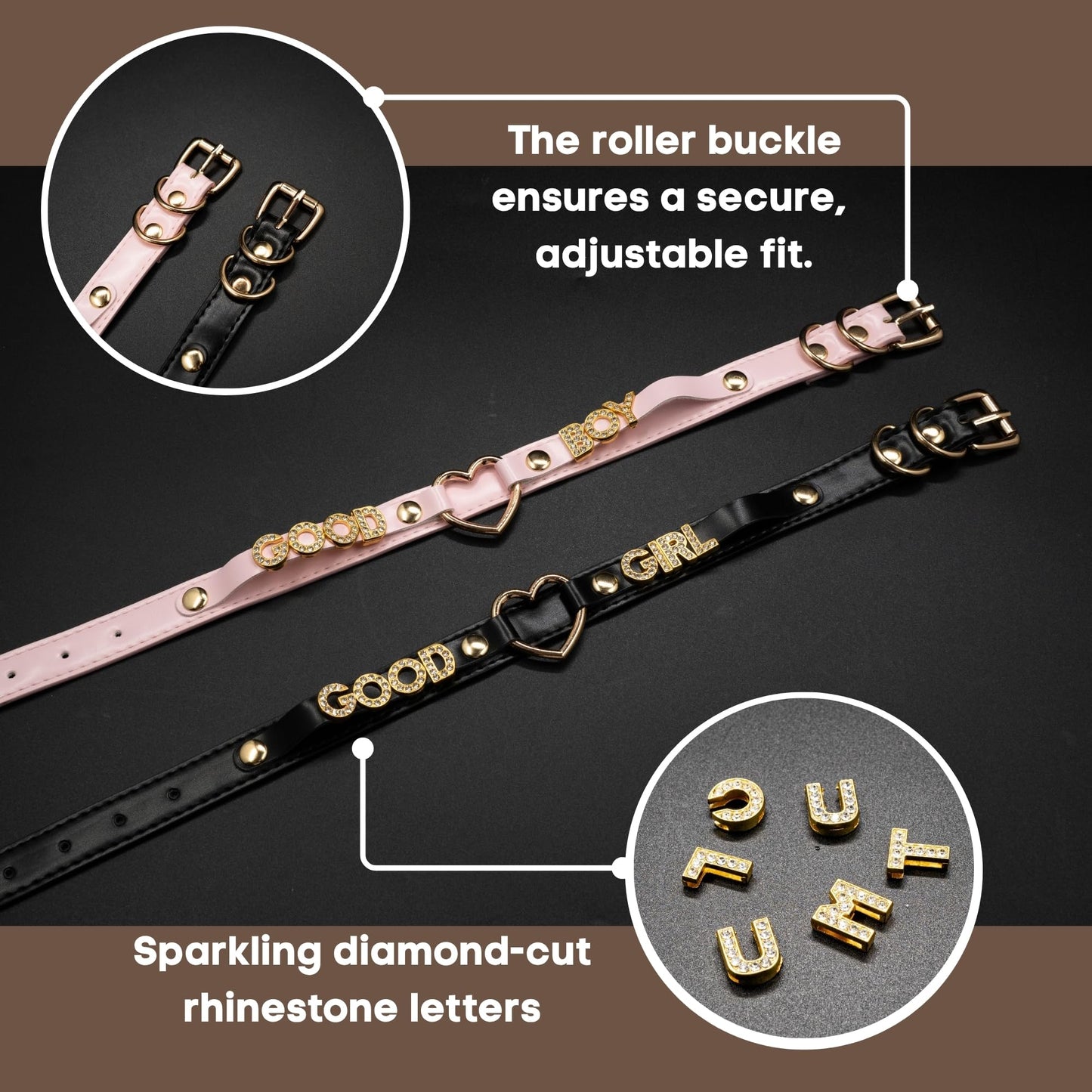 ADEMISHIA Handmade Gold Heart O-Ring Letter Choker Necklace for Women, Adjustable PU Leather Black/Pink Choker Collar For Women, Goth Choker Collars Necklace