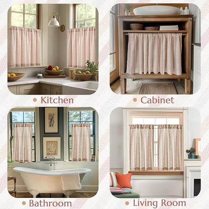 jinchan Colorful Striped Linen Kitchen Curtains 36 Inch Christmas Tier Curtains Farmhouse Modern Cafe Small Window Treatments Light Filtering Rod Pocket for Living Room Bathroom 2 Panels Multi Red