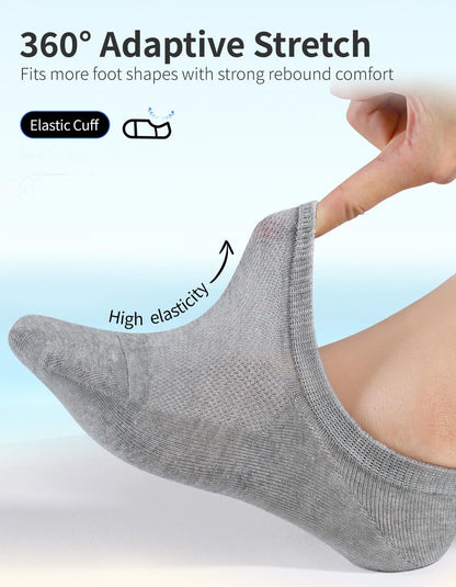 CLOSEMATE Mens No Show Socks Cotton Thin High Elasticity Low Cut Ankle Socks with Non Slip Grips 6 Pairs (6Grey, Size XL)
