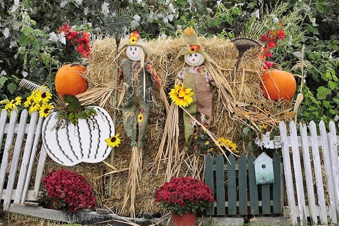 Metal Pumpkin Stakes Yard Signs Fall Decor Decorative Garden Stake Lawn Pumpkins Ornaments Outdoor Autumn Decoration for Harvest Halloween Thanksgiving (17.5" H+26" H White)