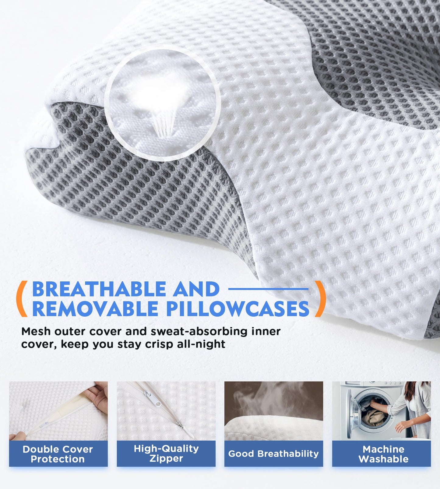 Osteo Cervical Pillow for Neck Pain Relief, Hollow Design Odorless Memory Foam Pillows with Cooling Case, Adjustable Orthopedic Bed Pillow for Sleeping, Support for Side Back Sleepers
