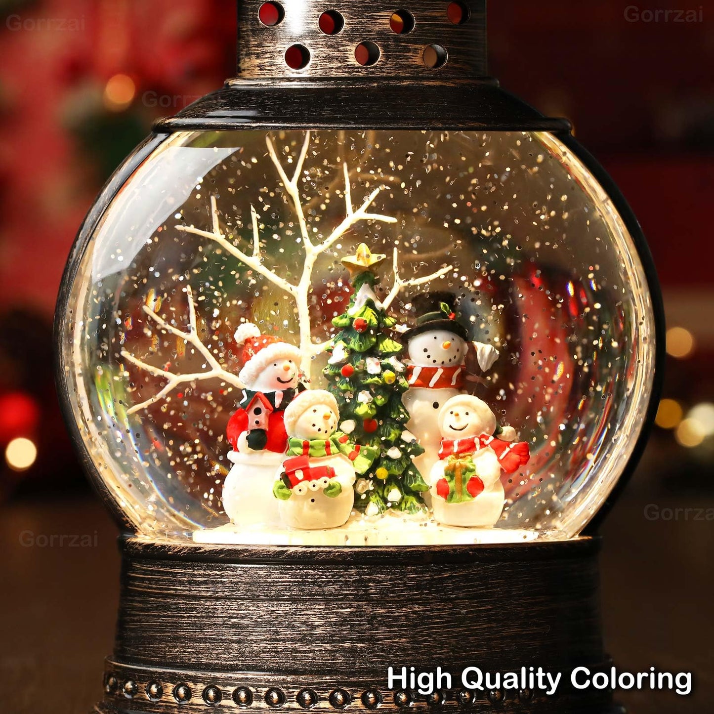Gorrzai Snowman Snow Globe 12 Inch Christmas Snow Globe Lantern, Lighted Christmas Decorations Indoor for Home Light Up Musical Snowman Decor with Music Timer Swirling Glitter, USB or Battery Operated