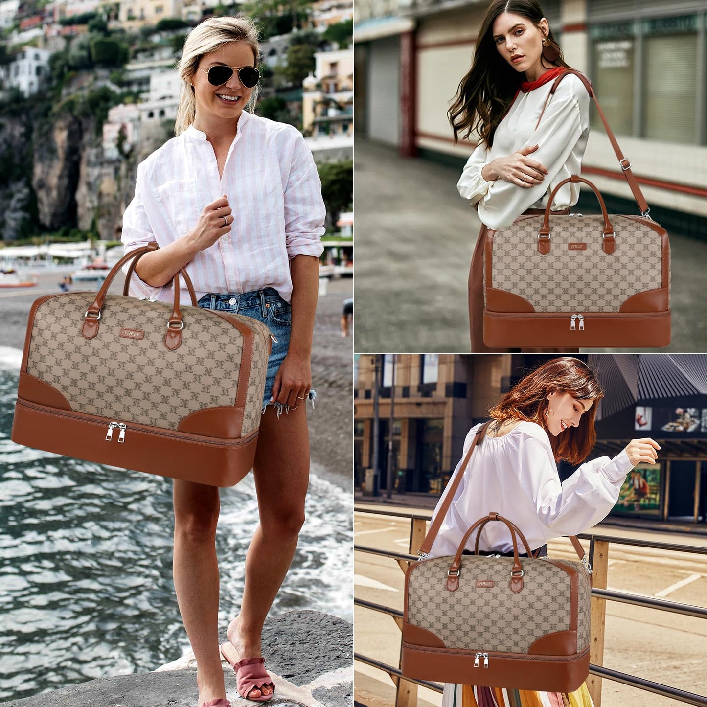 Weekender Bag for Women Travel Duffel Bag - Carry On Overnight Bag with Shoe Compartment Large Nylon Duffle Tote Bag 21.5" for Traveling Business Weekend Trip