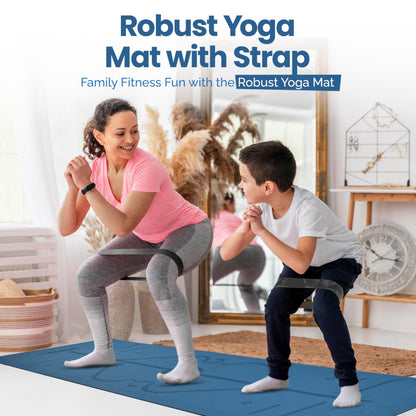 Robust Non-Slip Yoga Mat with Strap, 1/4" Thick TPE Eco-Friendly Workout Mat for Yoga with Position Lines and Texture Surface, Gym Mat for Women, Men, Pilates and Exercises Anti-Tear Sweat-Proof Exercise Mat