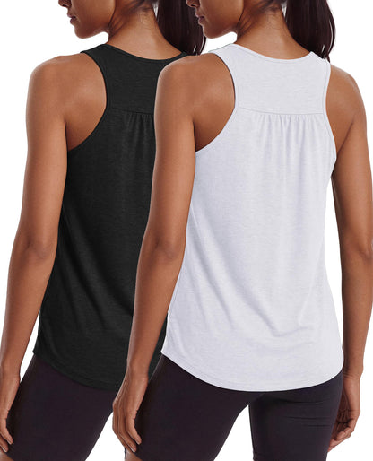 PINSPARK Tank Tops for Women Racerback Workout Tanks Racerback Athletic Running Shirts Yoga Gym Tennis Top Summer Clothes,Black/White S