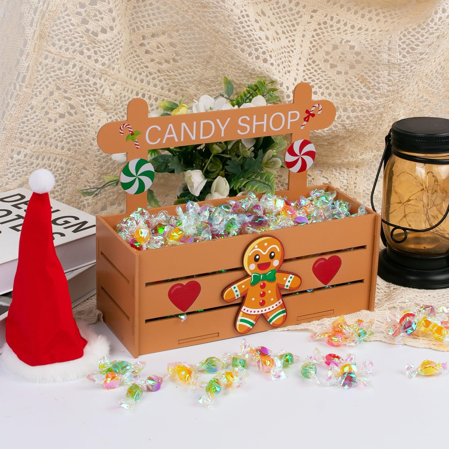 Tkifoda Christmas Candy Bowl Wooden Candy Dish Holders Gingerbread Serving Dish Holders Wood Serving Bowl Tableware for Table Desk Christmas Party House Decoration