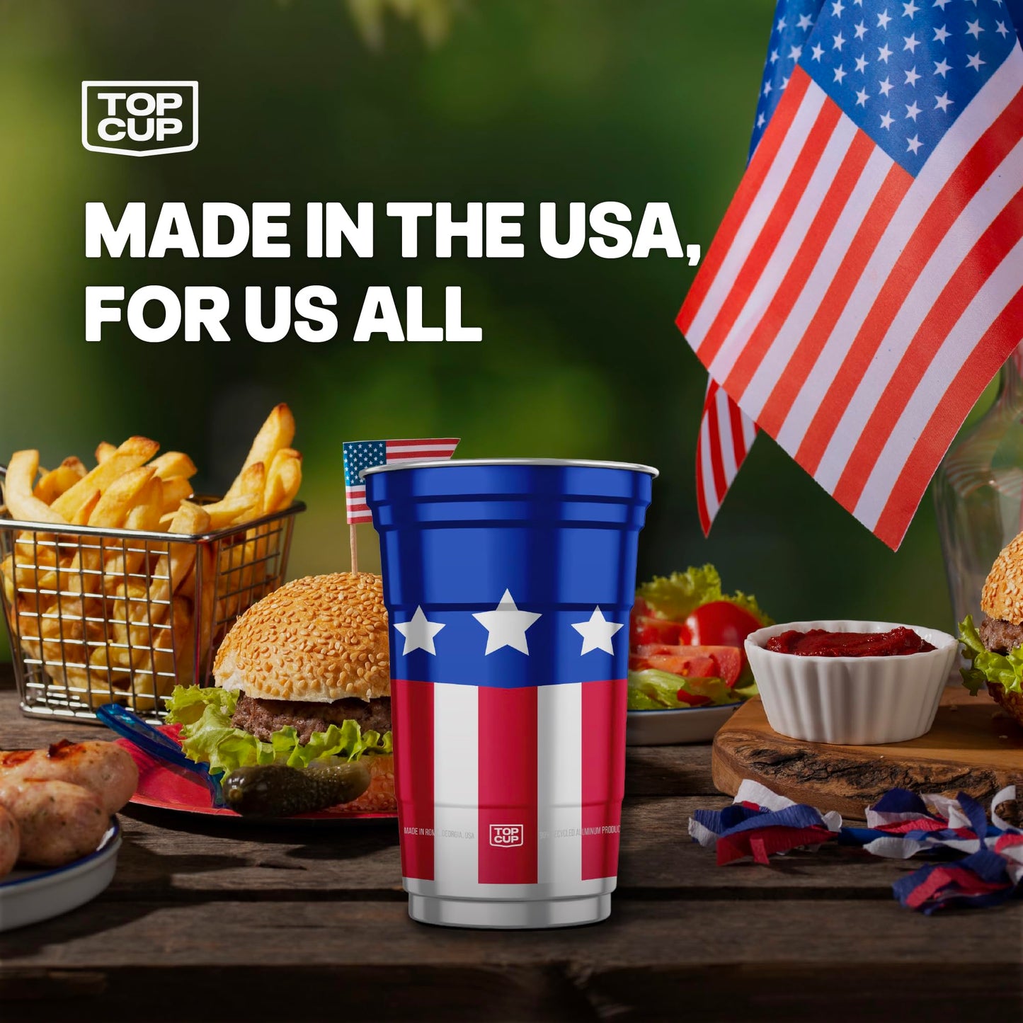 Top Cup America's 250th Birthday 20 oz Reusable Aluminum Party Cups 20 Count | Durable, Reusable & Recyclable, Made in USA