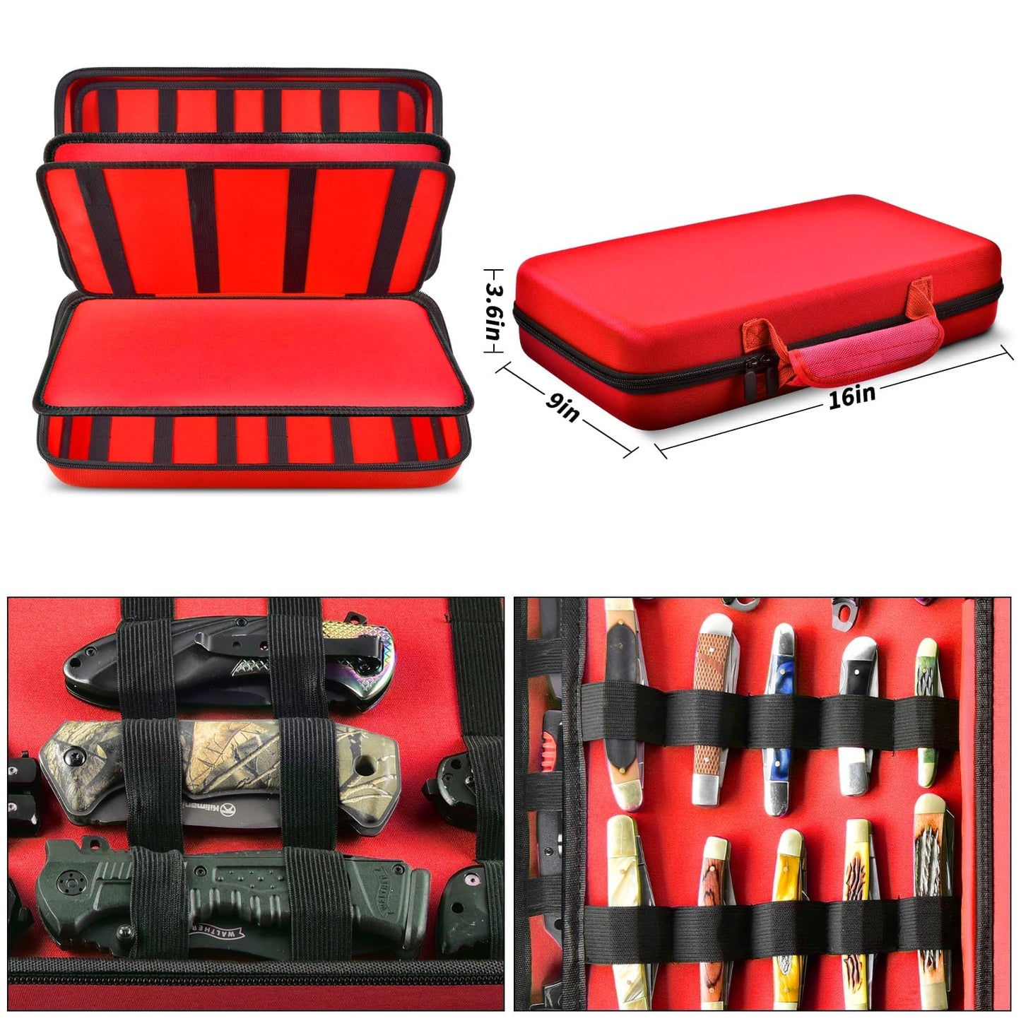 GWCASE Knife Display Case for 66+ Pocket Knives. Folding Holder, Butterfly Storage Organizer, Roll Collection Pouch for Survival Tactical Outdoor - Red