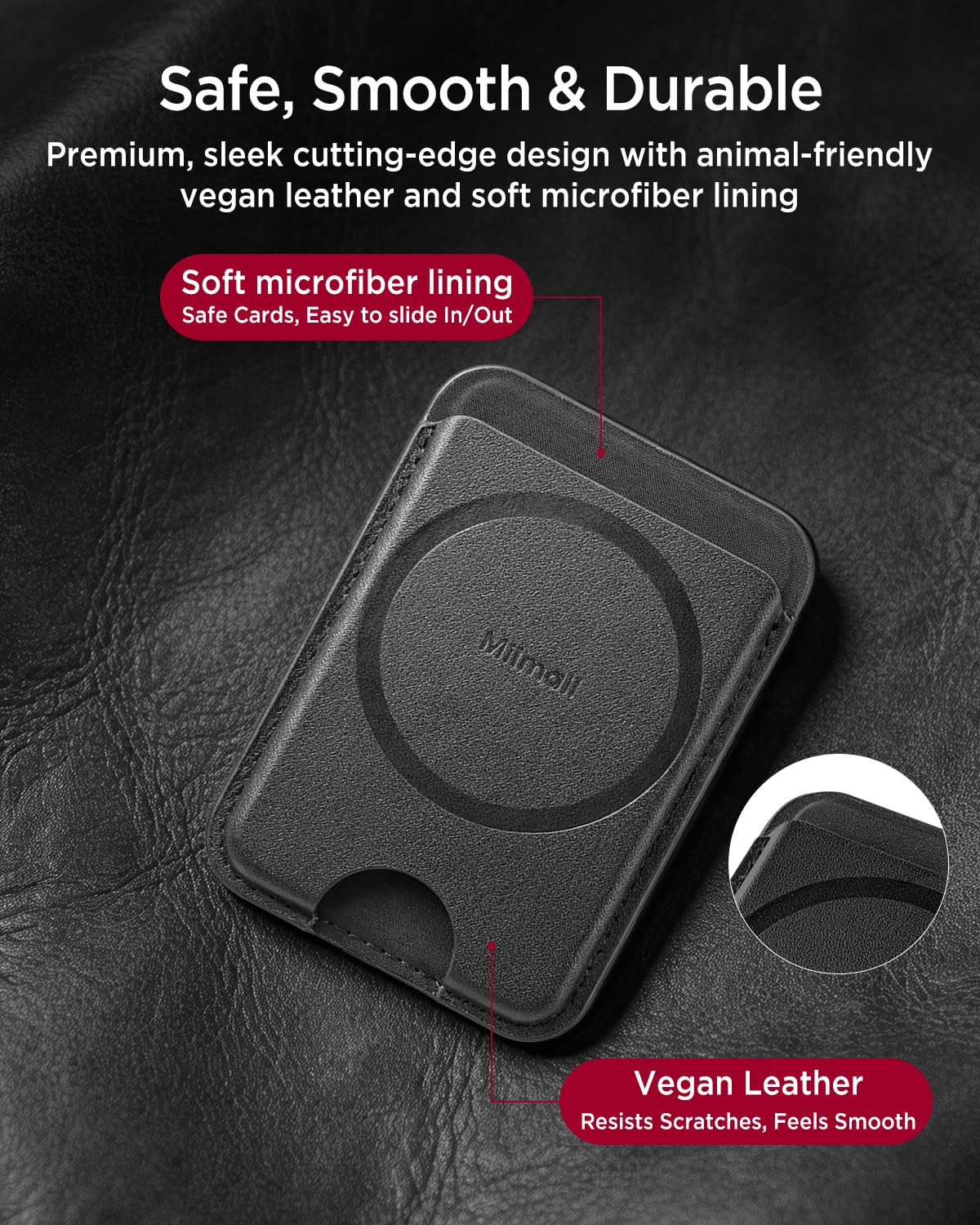 Miimall for MagSafe Wallet Leather, [RFID Blocking] 3-Card Holder for iPhone 17/16/15/14/13/12 Pro Max Plus Air, Google Pixel 10 Series, Double Sided Ultra Thin Slim Strong Magnetic Phone Wallet Black