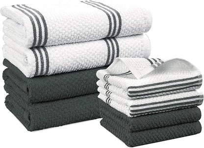 Casa Platino 8PC Cotton Kitchen Towels, Summer Grey Kitchen Towels