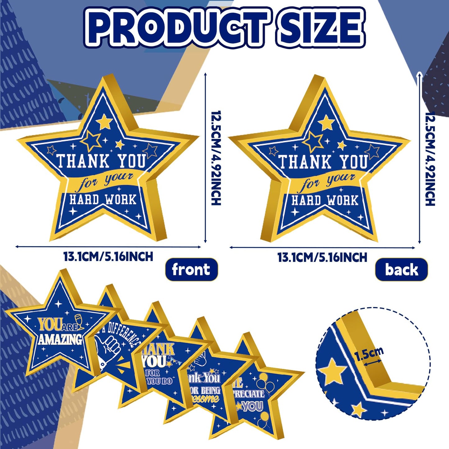 6 Pcs Employee Appreciation Wooden Star Table Sign Blue Gold Employee Appreciation Decorations Thank You Wooden Table Sign Centerpieces for CNA Surgical Technologists Week Team Staff Awards Gifts