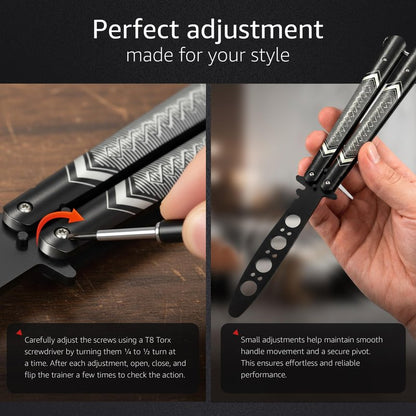 Butterfly Trainer - Practice Balisong - Butterfly Knives NOT Real NOT Sharp Blade - Cool Design - Black Dull Trick - Butter Fly Training - CSGO Fidget Toy - Gift for Husband, Father, Son, Teens K14B