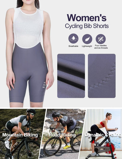 INBIKE Padded Cycling Bibs Women Bike Shorts with Pocket Biking Bibs for Spinning Road Bike MTB Purple Large