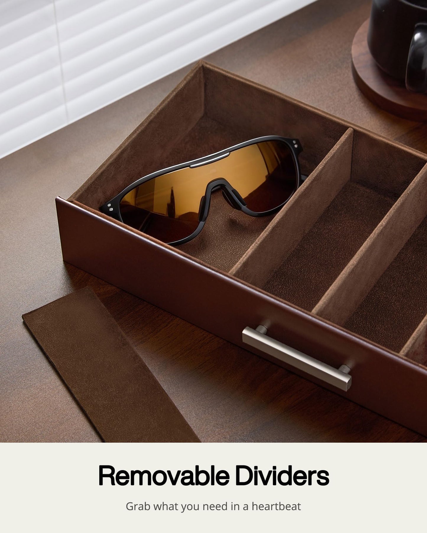 ProCase 12 Slots Sunglasses Organizer, 2-Layer Eyeglass Holder with Clear Glass Lid, PU Leather Glasses Storage Display Case for Men Women -Espresso