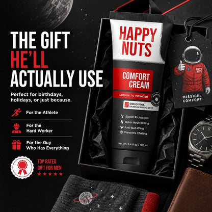 HAPPY NUTS Comfort Cream Deodorant For Men: Anti-Chafing Sweat Defense, Odor Control, Aluminum-Free Mens Deodorant & Hygiene Products for Men's Private Parts 3.4 Fl Oz (2 Pack), Fragrance-Free