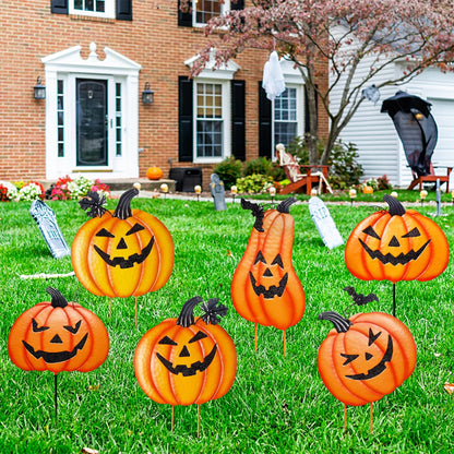 Juegoal 2 Pack Halloween Garden Stakes, Stacked Metal Pumpkins Jack-o-Lantern Lawn Decor, Yard Signs Stake Outdoor Decorative 3D Pumpkin Home Lawn Pathway Driveway Decorations