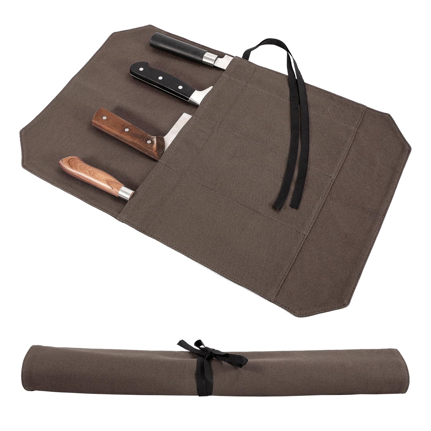 HERSENT Chef's Knife Roll Bag,Portable Travel Chef Knife Case Knife Bag Carrier Storage Bag with 4 Slots Best Gift for Pro Chef or Culinary Enthusiasts Men Women
