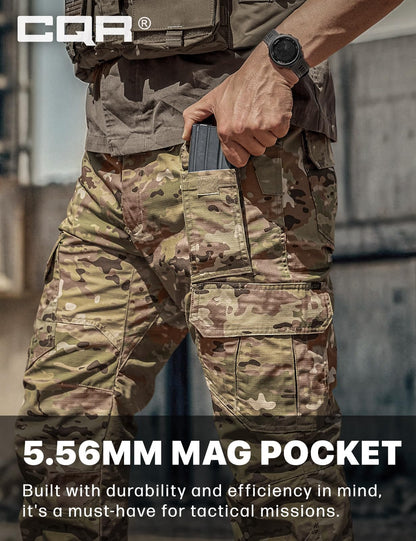 CQR Men's Tactical Pants, Water Resistant Ripstop Cargo Pants, Lightweight EDC Work Hiking Pants, Outdoor Apparel, Duratex Mag Pocket Utility Camo, 40W x 32L