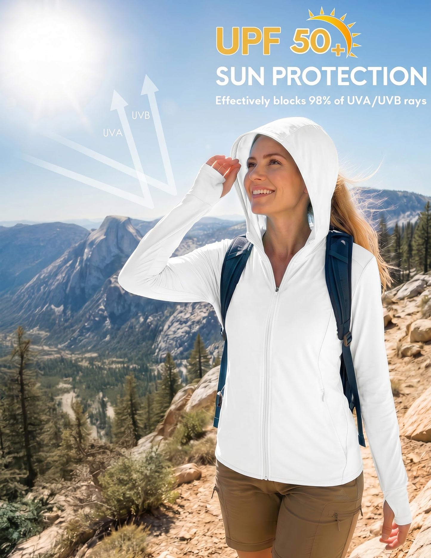 Haimont Women's UPF 50+ Full Zip Sun Hoodie White S