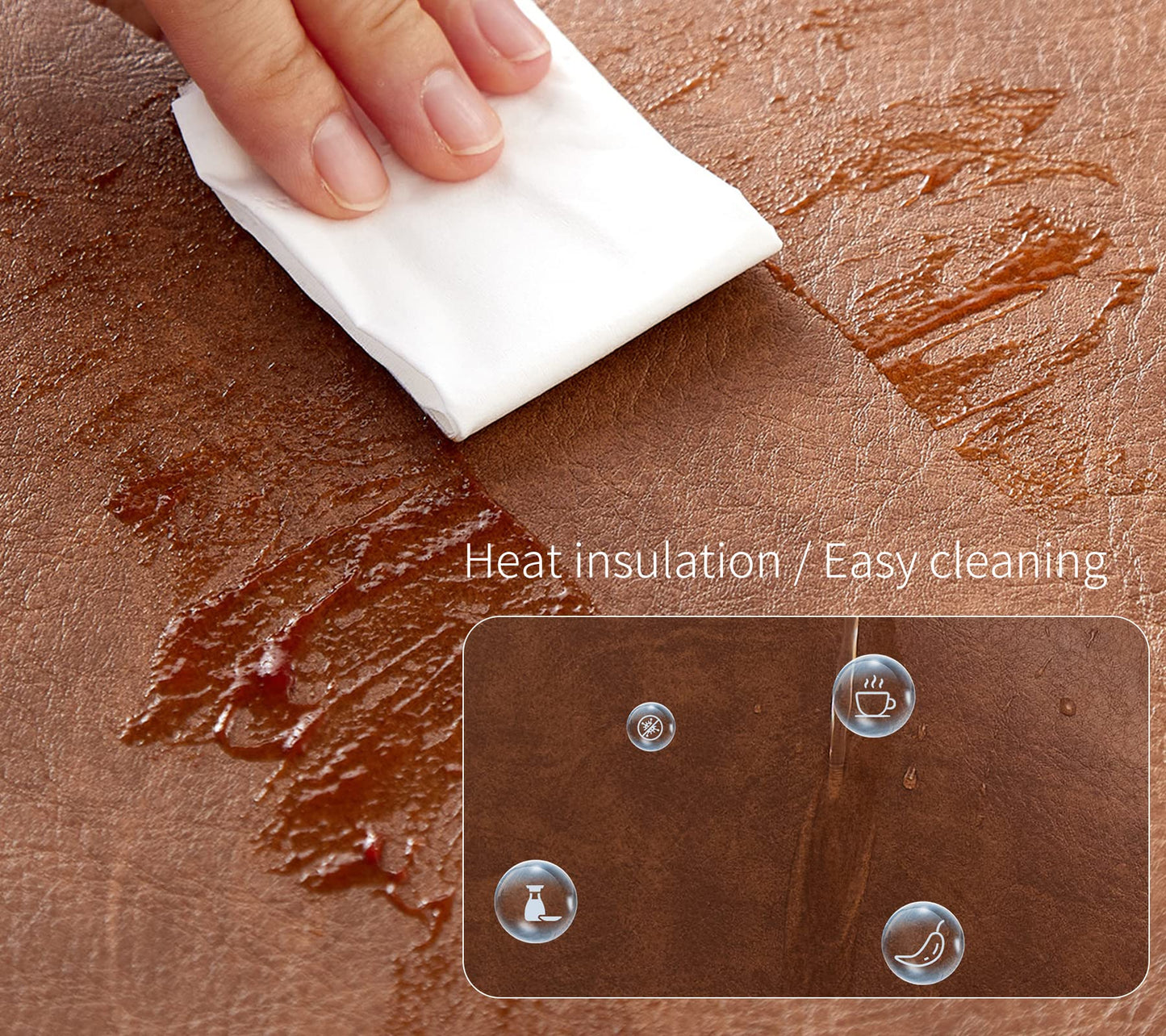 RENMTURE Faux Leather Placemats Set of 4,with 4 Cup mat,Washable, for Kitchen Dining Table,Restaurant,Coffee Shop (Walnut Brown, Round)