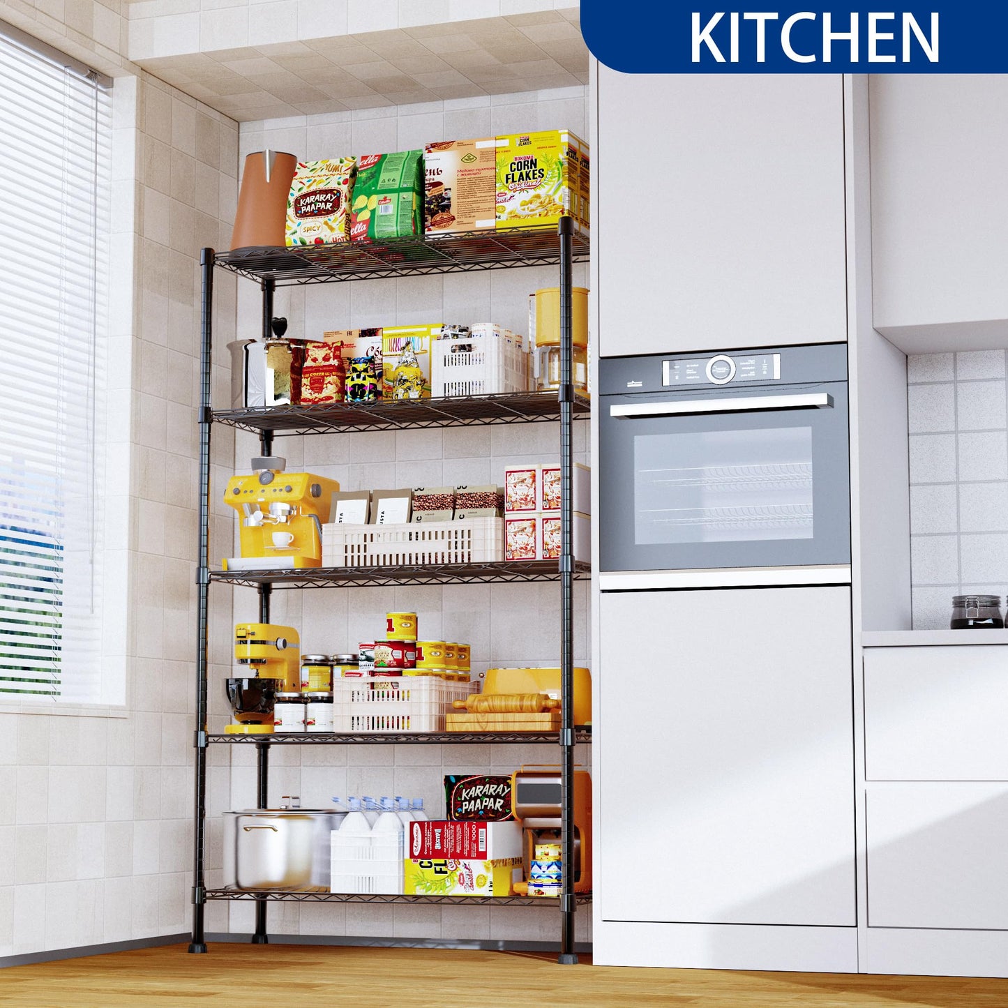 REGILLER 5-Wire Shelving Metal Storage Rack Adjustable Shelves,Standing Storage Shelf Units for Laundry Bathroom Kitchen Pantry Closet(Black,11.8" D x 16.6" W x 53.5" H)