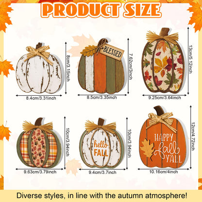 Leinuosen 6 Pcs Fall Pumpkin Decor Wooden Block Sign Fall Tiered Tray Decor for Home Autumn Table Centerpieces Decorations for Thanksgiving Harvest Table Mantel(6 Pcs,Pumpkin)
