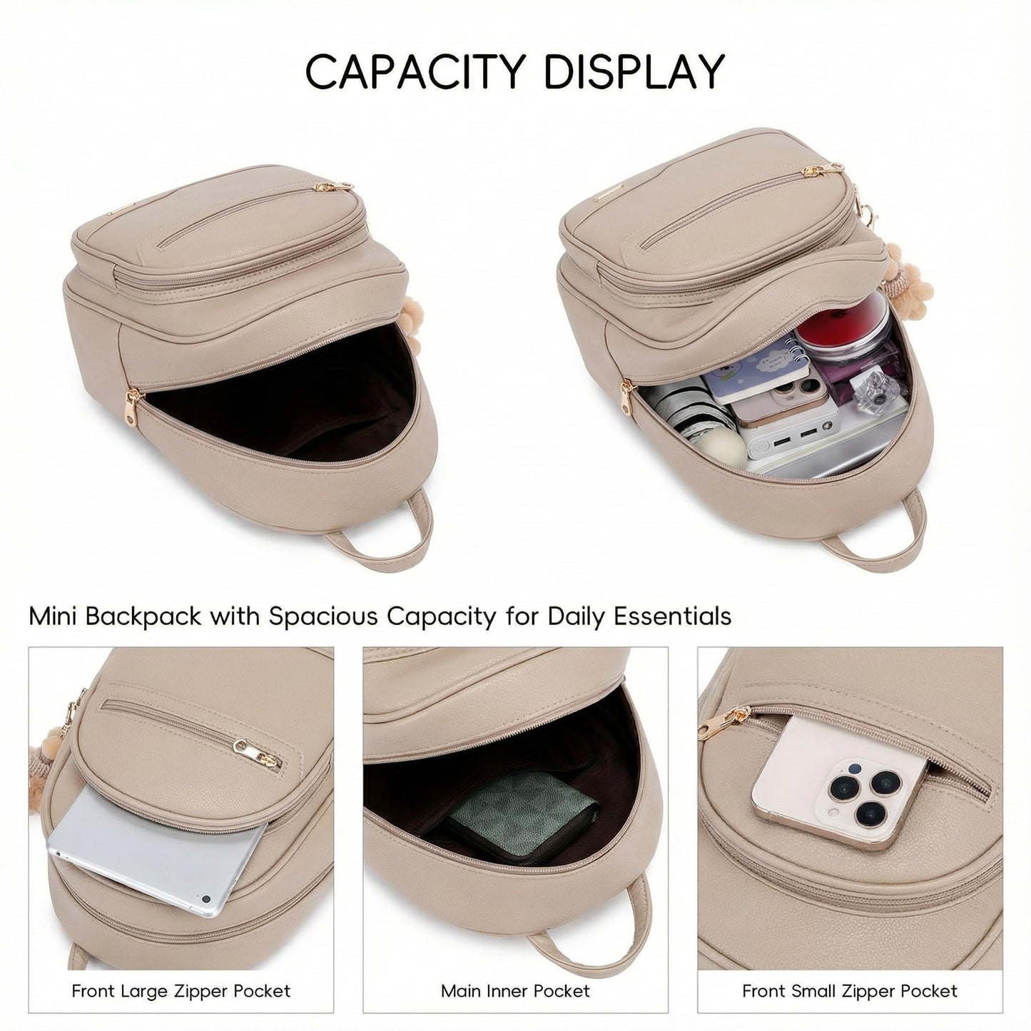 BAGOK Mini Leather Backpack Purse for Women, Small Backpack Purse with Cartoon Charm, Cute Fashion Bag for Girls