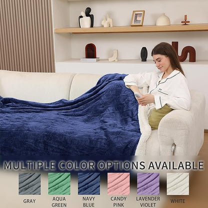 Heated Blanket Full Size, Soft Cozy Flannel Sherpa Electric Blanket with Fast Heating & Overheat Protection, Machine Washable Heating Blanket with Timer for Bed Camping Office, 72" x 84", Navy Blue