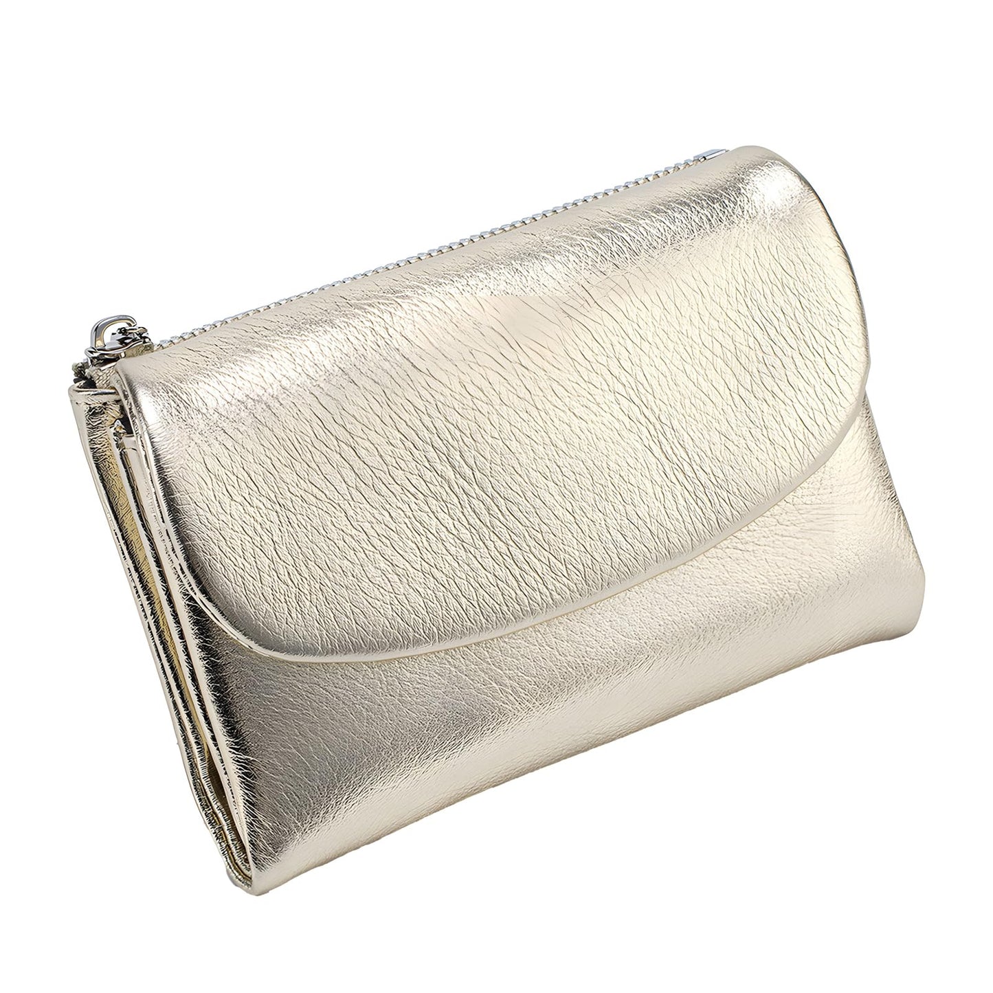 Unisex Pebble Leather Wallet, 5.3In Short Genuine Leather Coin Card Holder, Two zippered pockets, Unisex Clutch Bags, Can Hold Coins, Cards, Id Cards (Gold)