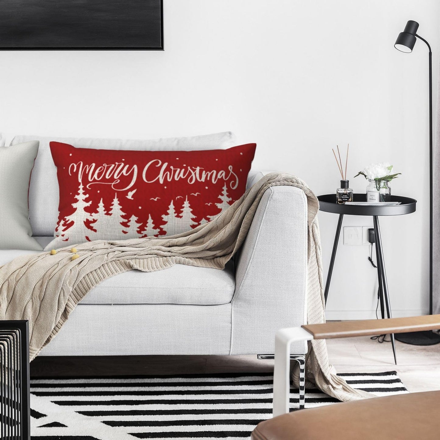 NIDITW Set of 2 Merry Christmas Snowflake Pine Tree Forest Bear Winter Snow Scenery Lumbar Cotton Linen Throw Pillow Cover Cushion Case Sofa Couch Decorative Waist 12x20 Inches (1-Forest Set)