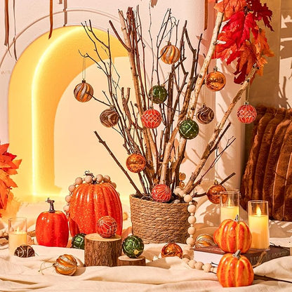 JORNOY Fall Ornaments for Tree, Shatterproof Plastic Baubles with Lanyard, Classic Autumn Hanging Balls Set for Thanksgiving Christmas Home Decor, 2.36 inch/60mm, Orange