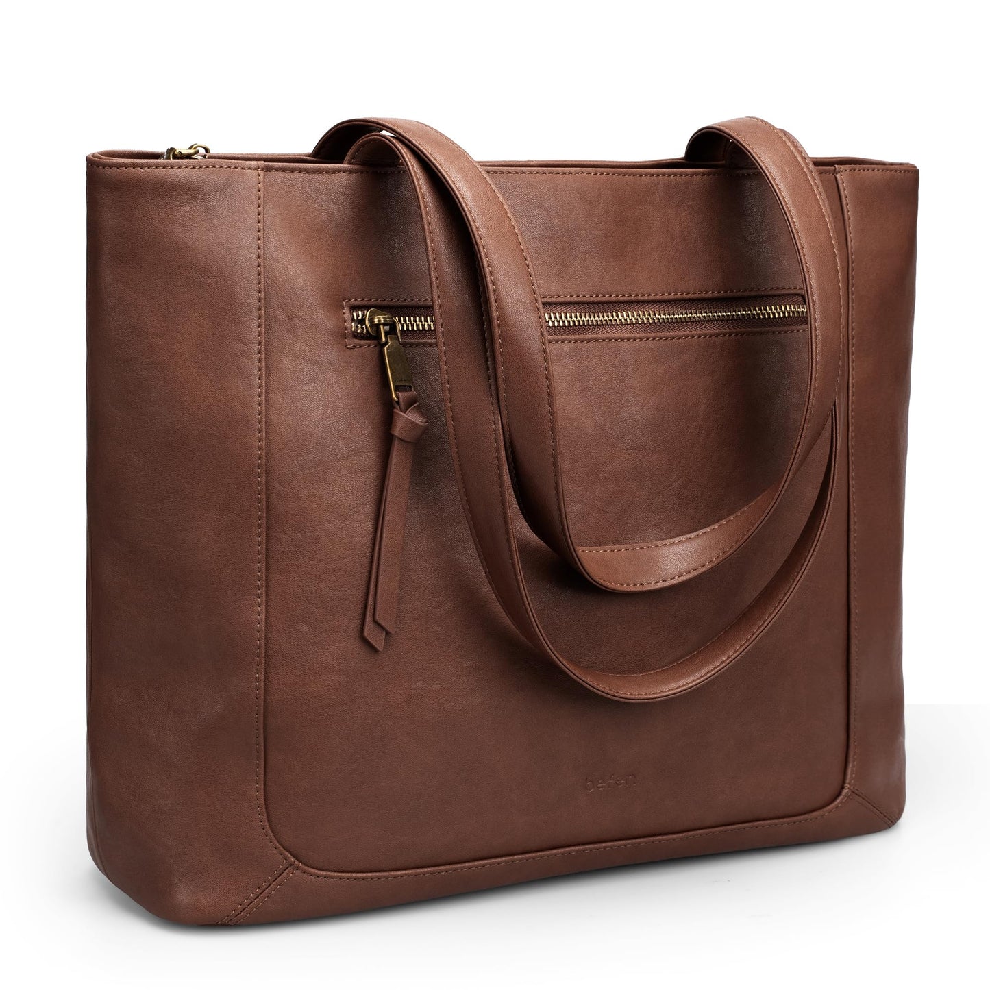 befen Genuine Leather Tote Bag for Women Work, Large Tote Bag with Zipper Real Leather Purse with 15.6" Compartment Womens Designer Shoulder And Handbags For Travel Everyday, Brown