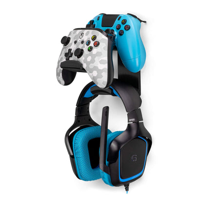 BRAINWAVZ The UberAtlas Dual Game Controller & Headphone Stand Wall Mount Holder for Xbox ONE, Series X, PS5, PS4, PS3, Switch, STEELSERIES Gamepad & More, Stay Organized No Screws