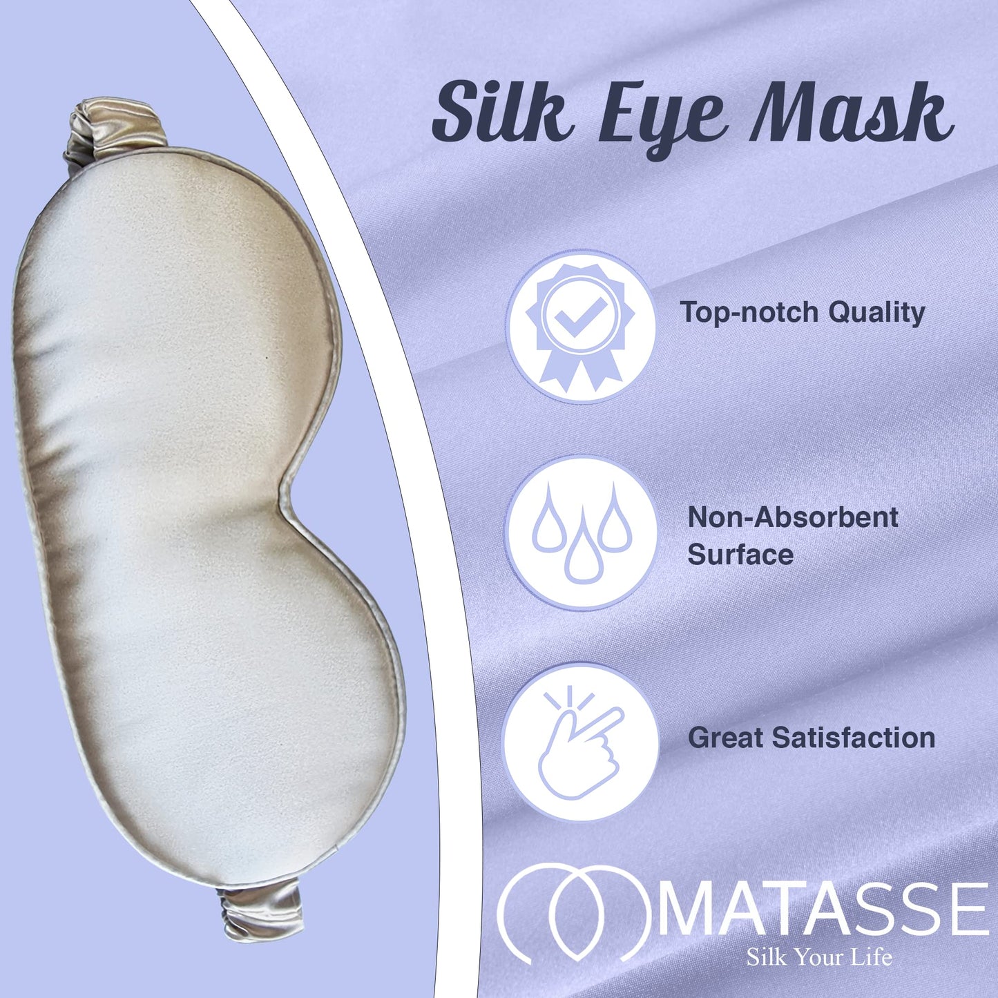 MATASSE Silk Eye Mask for Sleeping with Adjustable Elastic Band - 3D Contoured, Eye Cover Sleep Mask w/Genuine Mulberry Silk Including The Strap for Women, Men (Black)