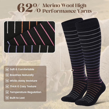 LEVSOX Wool Compression Socks for Women and Men 20-30mmHg Knee High Support Socks for Flying Nurses Pregnancy