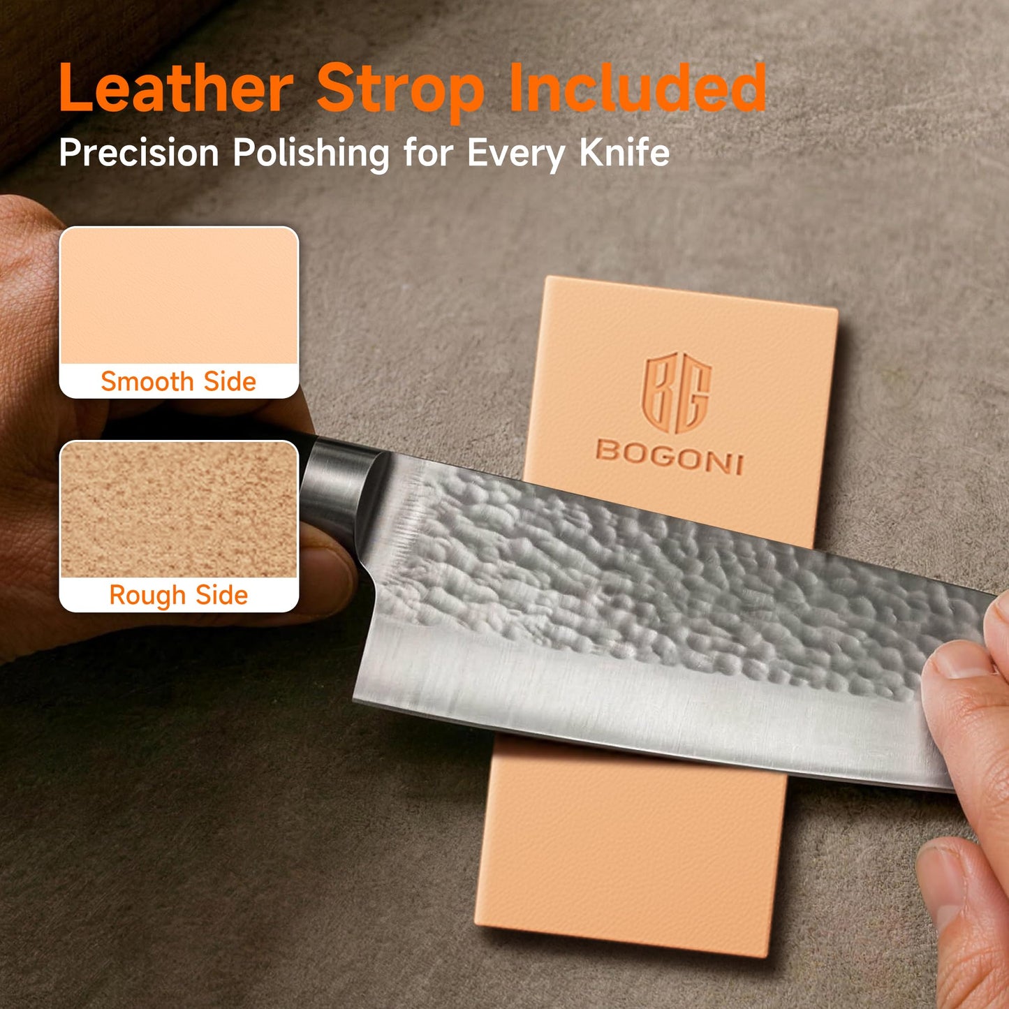 BOGONI Rolling Knife Sharpener, Diamond & Ceramic Disc, 15° & 20° Magnetic Angle, Fast & Safe for Any Hardness, Sharpening Kit for Kitchen & Pocket Knives, Razor-Sharp Edge, Leather Strop, Classic Kit