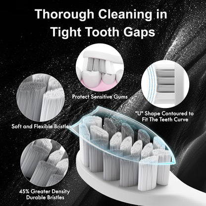 Sonic Electric Toothbrush for Adults and Kids, Comes with 10 Brush Heads & Travel Case, 5 Modes with 2 Minutes Built in Smart Timer, One Charge for 90 Days, 42,000 VPM Motor (Black)