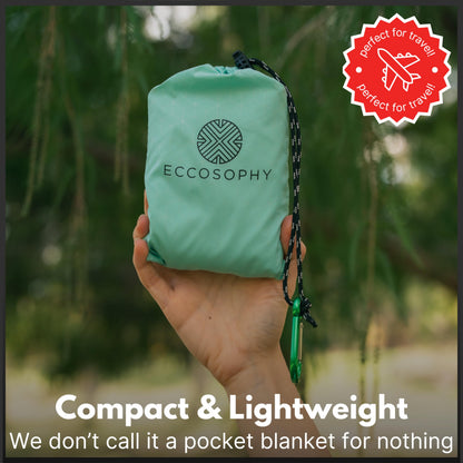 ECCOSOPHY Sand Proof Beach Blanket - Waterproof Picnic Blanket 60x55 Outdoor Compact Pocket Blanket Lightweight Ground Cover for Hiking Camping Festivals Sports Travel with Bag & Stakes (Pistachio)