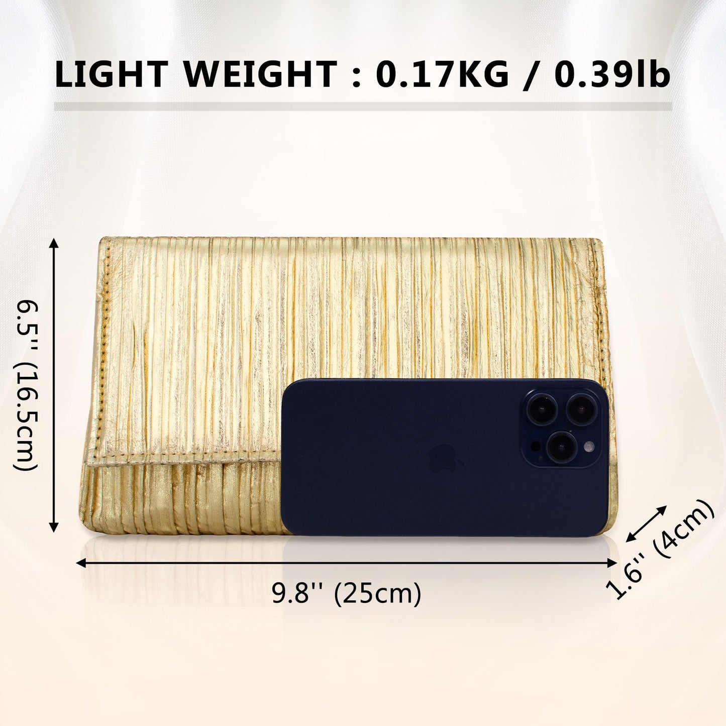Tmore Clutch Purses for Women PU Leather Clutch Bag with Chain Handbags Soft Pleated Evening Bag (Gold)