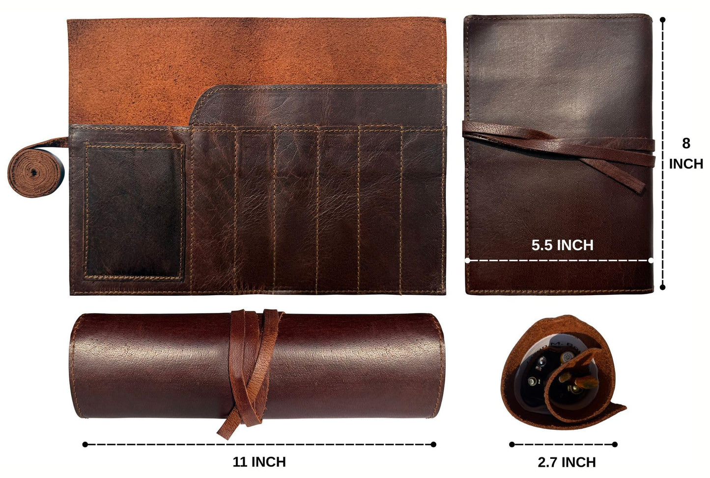 RUSTIC TOWN Leather Pencil Case Roll Up - Pen Pouch for Work, Business & Office