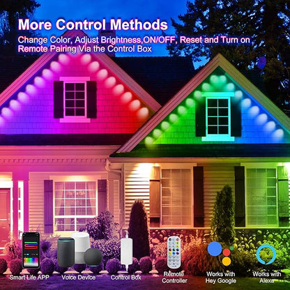 Permanent Outdoor Lights,50ft 36LEDs Eternity Lighting,RGB+IC Smart Eaves Light IP67 Waterproof,for Halloween, Christmas, Holiday, Party,Compatible with Alexa, Google Assistant