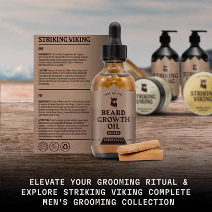 Striking Viking Beard Oil with Biotin for Men - 2 Fl Oz, 1 Pack, Sandalwood - Thickening & Conditioning Beard Growth Oil & Serum with Argan & Jojoba for Hydrated Facial Hair